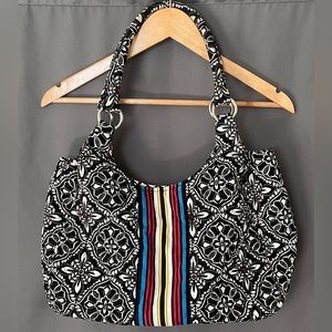 Vera Bradley Barcelona Black White Multicolor Stripe Scoop Quilted Purse